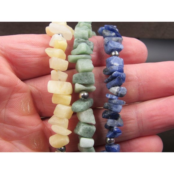 8" Sterling Silver Triple Stone Sodalite And More Bracelet Vintage Elegant - Picture 2 of 6